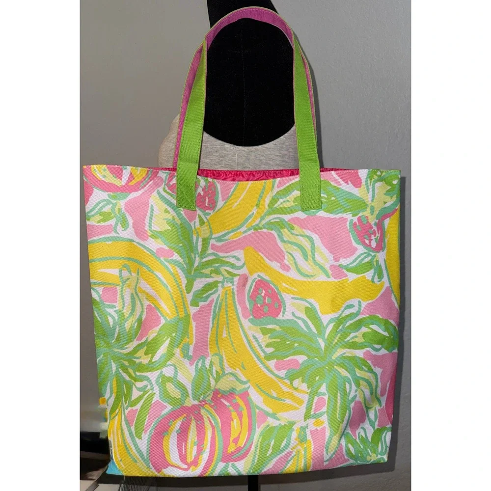Lilly Pulitzer Estee Lauder Canvas Tote Bag Tropical Pink Yellow Green Floral